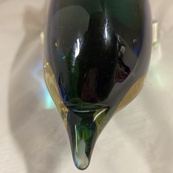 Art Glass Dolphin Tail in Air Amber Color Blue and Green Figurine Paperweight - Picture 8 of 8